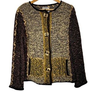 Vtg Anthropologie Curio Sz Medium Cardigan Sweater Button Chunky Knit Grannycore